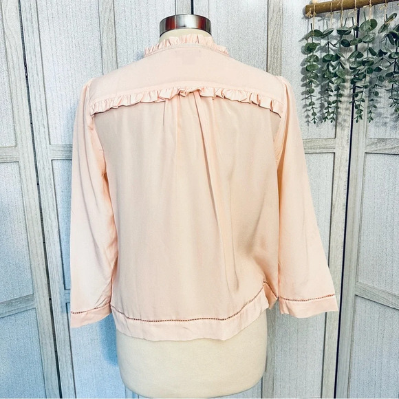 POINT SUR J. CREW Silk Popover Shirt Blouse Pink Ruffle Size Medium Petite MP - Picture 5 of 8